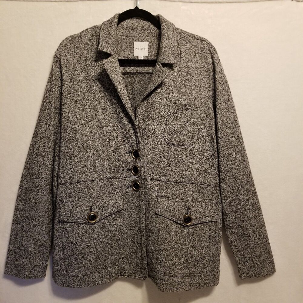 NIc And Zoe XL Cardigan Knit Blazer Heathered Gray Pockets Office Career Cozy